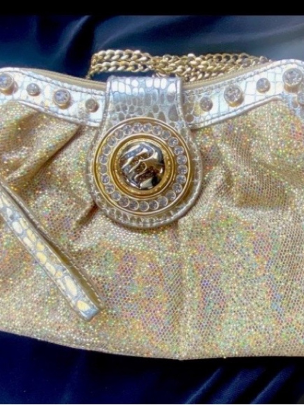 Rocawear Gold Sequin Logo Medallion Clutch